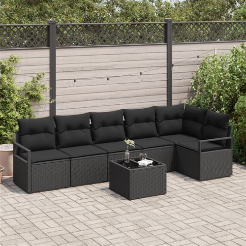 Non Communiqué Beige Ensemble De Canapé De Jardin 7 Pièces Avec Coussins En Poly Rattan, Canapé De Jardin 2 Places Avec Rangement Et Coussins