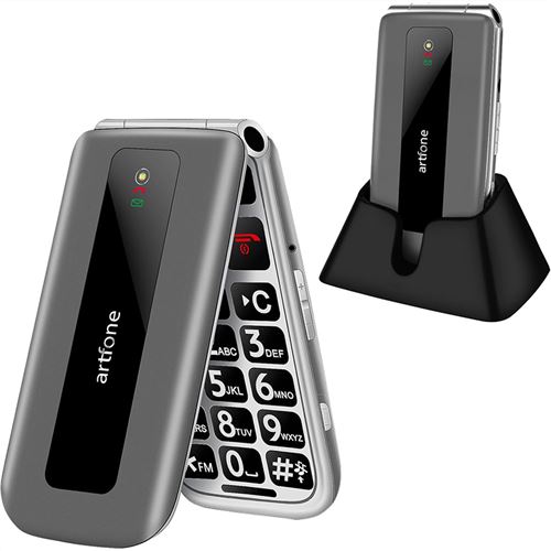 ARTFONE F30 4G T&eacute;l&eacute;phone Portable Senior &agrave; Clapet avec Grandes Touches,Bouton SOS,&eacute;cran de 2.4"",Station de Charge,Radio FM