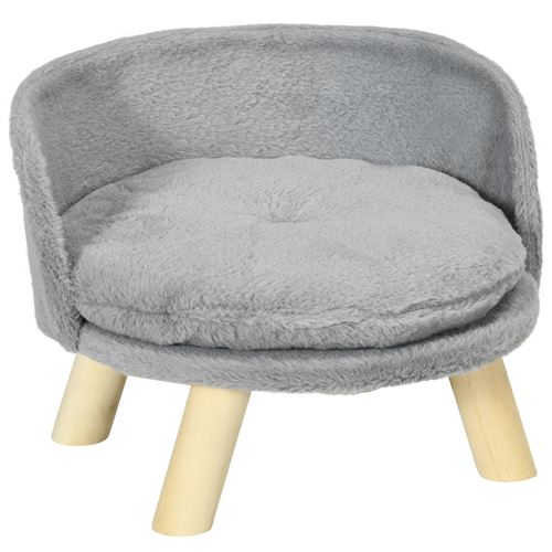 Canapé lit panier pour chien design scandinave coussin moelleux amovible pieds en bois Ø 40,5 x 33H cm gris