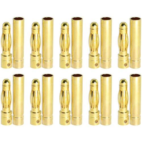 Connecteurs Banane 2mm pour Modélisme RC Lipo 10 Paires, Haute Conductivité Idéaux pour Batterie Tello, Sac Lipo, USB 7.4v, Or, Métal