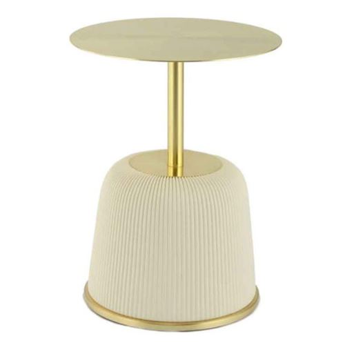 Non Communiqué Beige Table D'appoint Design "Jokai" 60Cm Crème & Or