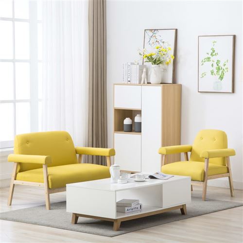 vidaXL Jeu de canapé pour 3 personnes 2 pcs Tissu Jaune