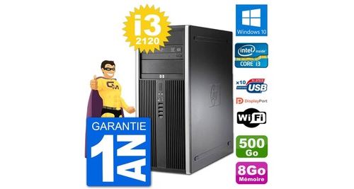 Pc tour hp 8200 intel core i3-2120 ram 8go disque dur 500go windows 10 wifi