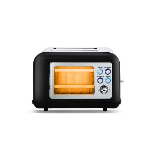 Grille Pain Double Fente Avec Fenetre Toasteo Glass Black Kitchencook 