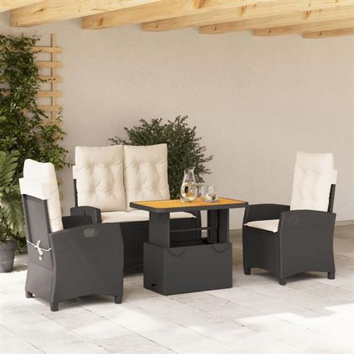 Non Communiqué Noir Vidaxl Ensemble À Manger De Jardin Avec Coussins 4 Pcs, Table De Terrasse, Meubles De Patio, Mobilier D'extérieur, 3277383