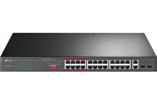 TP-Link TL-SL1226P - Commutateur - non géré - 24 x 10/100 (PoE+) + 2 x 10/100/1000 + 2 x SFP Gigabit combiné - de bureau Montable sur rack - PoE+ (250 W)