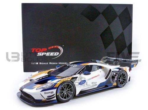 Voiture Miniature de Collection TOP SPEED 1-18 - FORD GT MK II - Festival of Speed 2019 - White / Blue - TS0265