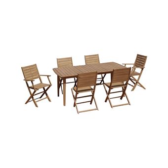 Salle à manger de jardin pliante en acacia: une table extensible L180/240cm + 2 fauteuils + 4 chaises - Rallonge papillon - NEMBY de MYLIA - 1