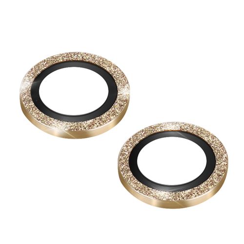 Film caméra pour iPhone 14 et 14 Plus Verre trempé 9H 0.2mm Contour pailleté Avizar Doré
