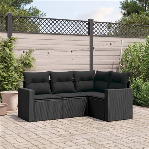 Vidaxl Noir Salon De Jardin 4 Pcs Avec Coussins Résine Tressée - Image 2