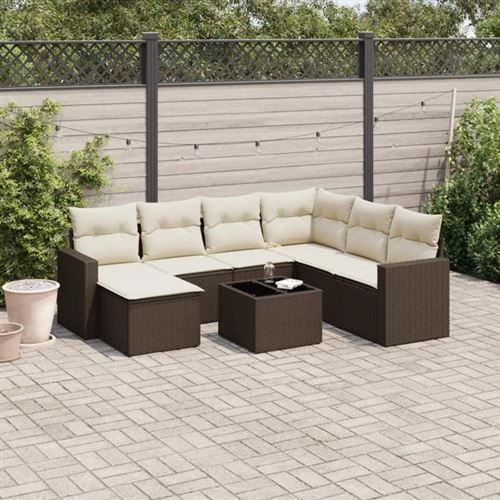 vidaXL Salon de Jardin avec Coussins 8 pcs, Canapés de Terrasse, Ensemble de Meubles de Patio, Mobilier d'Extérieur, Marron 3251650