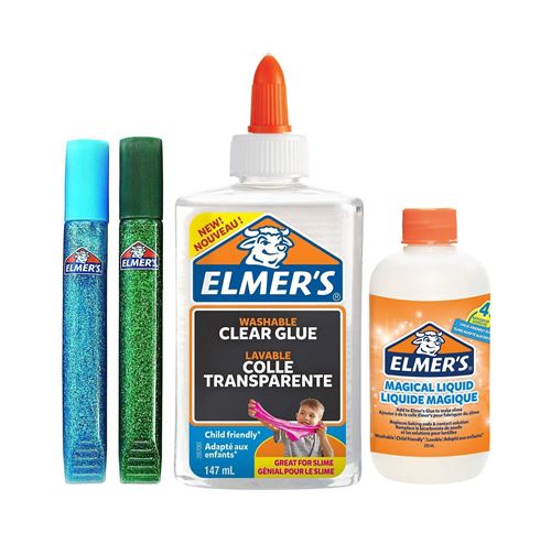 ELMER'S Mini Kit fabrication Slime, 1 flacon colle transparente, 2 Stylos  colle bleu et vert pailletés, 1 flacon de liquide magique - Manutention  transports - Achat & prix