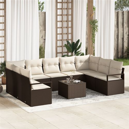 vidaXL Gartensofa-set 10 stk. Braun und Creme Poly-Rattan
