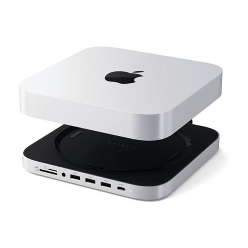 Hub USB-C Multiports avec Emplacement SSD NVMe et Fonction Support pour Mac Mini Satechi Argent