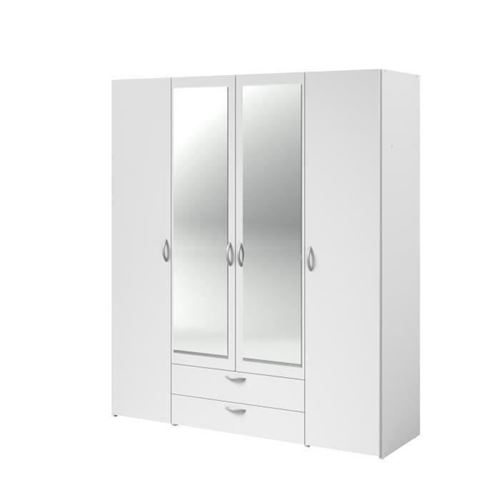 PARISOT Armoire - blanc - 4 portes + miroir - L 160 x P 51 x H 185 cm