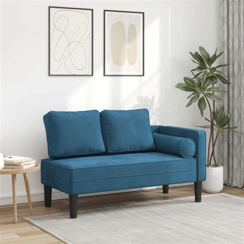 VIDAXL - Chaise Longue - Velours - Bleu - Image 2