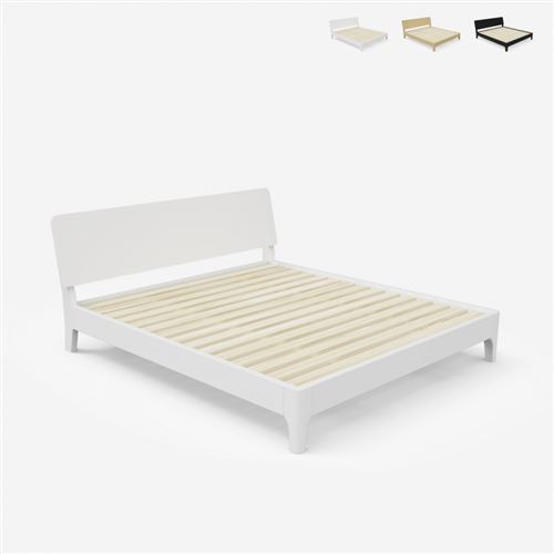 Lit double design moderne en bois 160x190cm avec sommier et lattes Linz, Couleur: Blanc