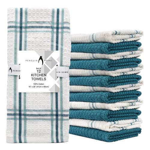 Penguin Home® 100% Coton Plat Chiffons 12-Pièce Set, Sarcelle