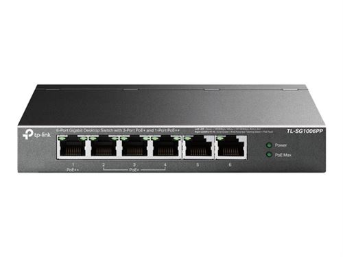 TP-Link TL-SG1006PP V1 - Commutateur - non géré - 1 x 10/100/1000 (PoE++) + 3 x 10/100/1000 (PoE+) + 2 x 10/100/1000 - de bureau - PoE++ (64 W)
