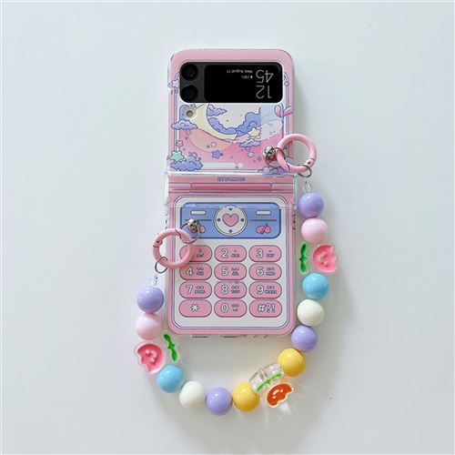 Coque Compatible Samsung Galaxy Z Flip 3 Mignonne FONGWAN avec Bracelet Chaînes Colorées - Rose