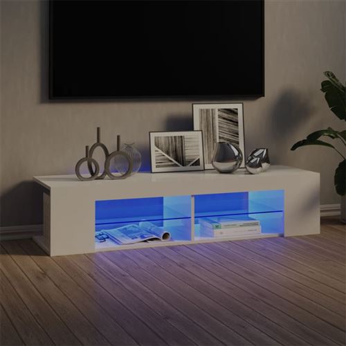 vidaXL Meuble TV avec lumières LED Blanc brillant 135x39x30 cm