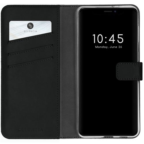 Étui de téléphone portefeuilen cuir véritabpour iPhone 13 Pro Max - Noir Selencia