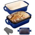 NutriChef Moule à pain en fonte émaillée - 22,9 x 12,7 cm avec couvercle - gants en silicone - passe au lave-vaisselle et four - bleu