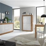 Ensemble Séjour Buffet OTELLO ALTOBUY 2 Portes 3 Tiroirs aspect bois finition Mercure façades blanc texturées Marron 210x42xH86cm