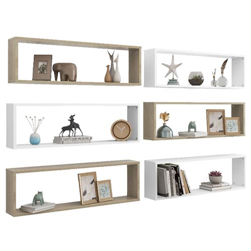 vidaXL Étagères cube murales 6 pcs Blanc et chêne sonoma 100x15x30 cm