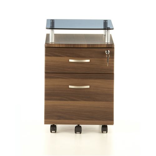 Caisson à tiroirs sur roulettes EKON PLUS, noyer, tablette en verre hjh OFFICE