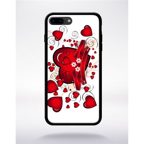 Coque motif love coeur compatible apple iphone 7 plus bord noir silicone
