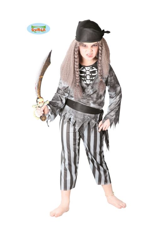 Costume Pirate Fantôme Mort Vivant Enfant 10/12 Ans - Gris