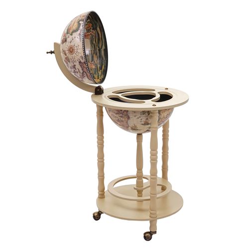 Bar de salon MENDLER HWC-D83 Ø 33cm roulant bois d'eucalyptus blanc
