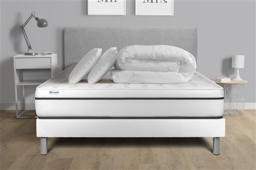 VITALIT Pack sommier kit matelas M&eacute;moire de forme 140x200 Blanc Complet