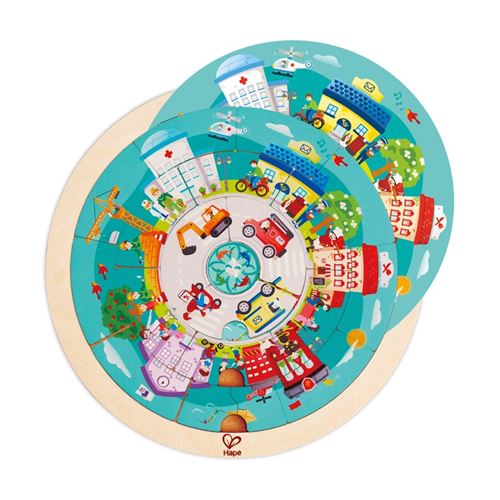 Hape puzzle professions rond-point 19 pièces bleu/rose