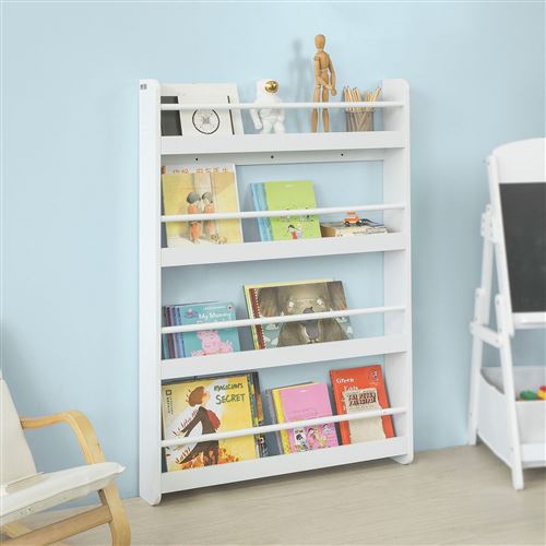 SoBuy® KMB08-W Bibliothèque Murale Étagère de Rangement Étagère à Livres Enfants Étagère Murale avec 4 Étages - Blanc
