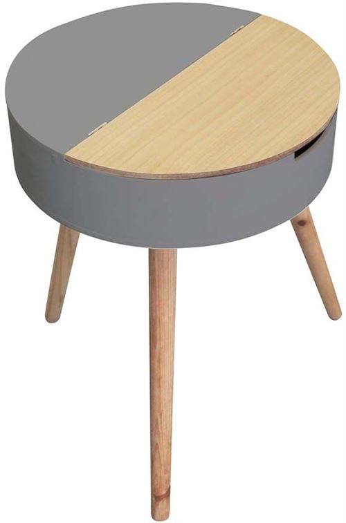 The Home Deco Factory - Table d'appoint ronde coffre intégré Gris