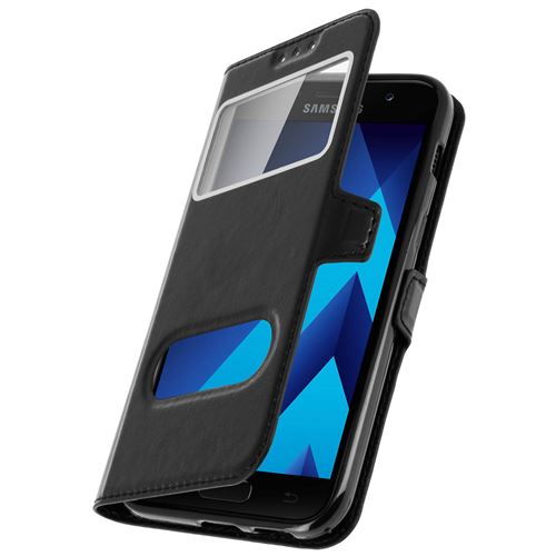 Housse Samsung Galaxy A3 2017 Etui Double Fenêtre Coque Silicone Gel - noir
