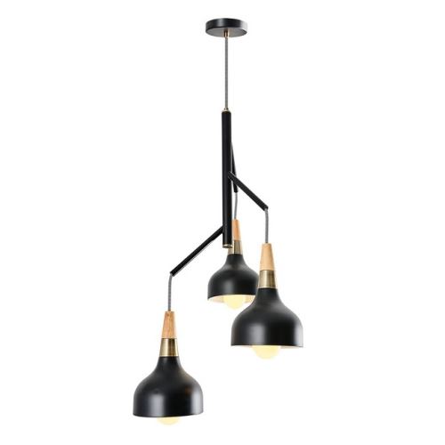 HOMEMANIA Lampe à Suspension Flora Chandelier - de Plafond - Noir, Chêne, Laiton en Bois, Métal, 42 x 42 x 140 cm, 3xMax 40W, E27
