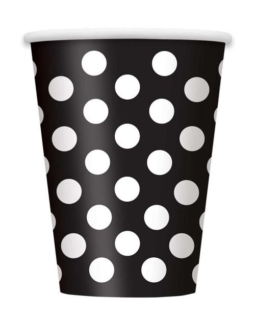 Unique tasses de fête points 6 pièces 350 ml noir/blanc