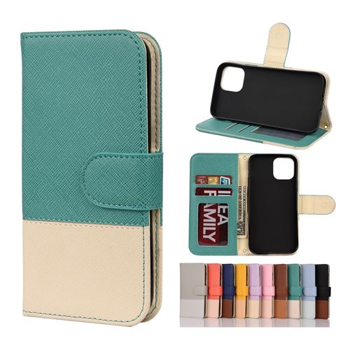 Etui en PU texture croisée d'épissage de couleur avec support vert pour votre Apple iPhone 12 Pro Max 6.7 pouces
