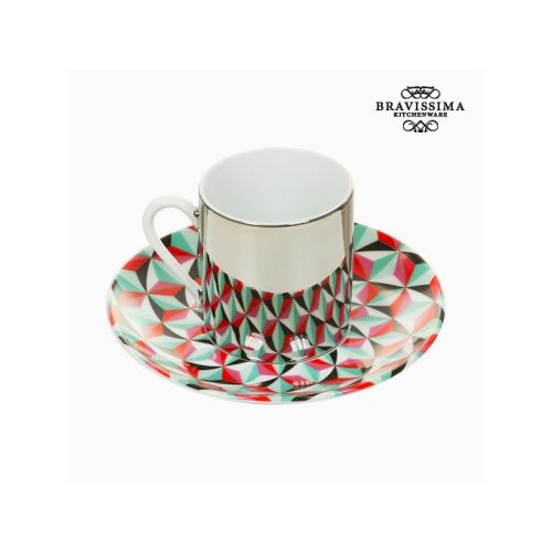Tasse avec sous-tasse magic porcelaine vert rouge - collection kitchen's deco by bravissima kitchen
