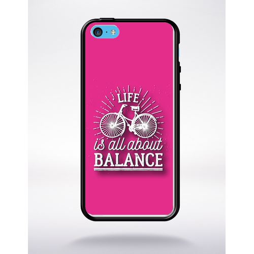 Coque Life Il All About Balance Fond Rose Compatible Apple Iphone 5c Bord Noir Silicone