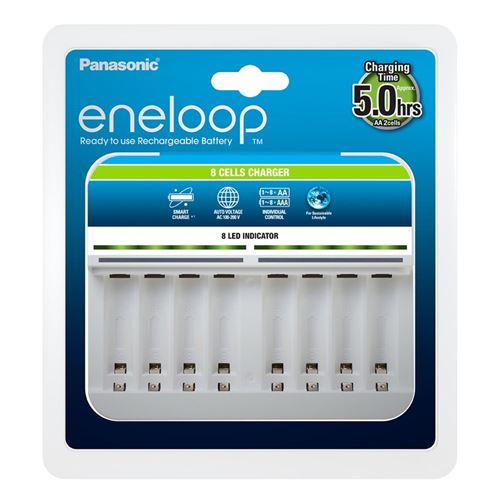 Panasonic Eneloop 52063e00 Chargeur intelligent pour batteries 1–8 Ni-MH AA/AAA Blanc