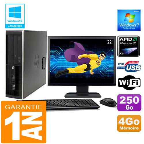 PC HP Compaq 6005 Pro Sff Amd Phenom II Ram 4Go Disque 250 Go WiFi W7 Ecran 22'