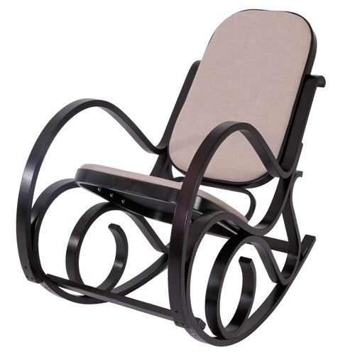 Rocking-chair, fauteuil &agrave; bascule m41 ~ imitation noyer, tissu beige