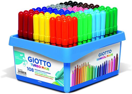 Giotto 5240 00 – Turbo Maxi Lot de 108 Boîte Scolaire, Couleurs Assorties