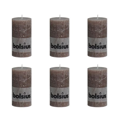 Lot de 6 bougies 130 x 68 mm taupe Bolsius