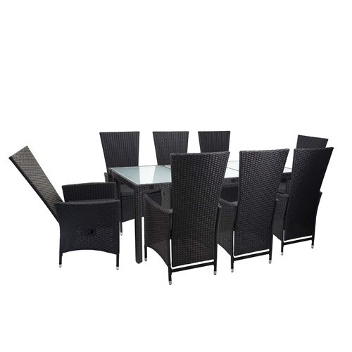 Garniture en polyrotin HWC-F49, ensemble, dossier réglable, 190x90cm ~ anthracite, coussin gris foncé