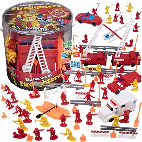 Figurines d'action de pompier SCS Direct - Grand seau de pompiers - Ensemble énorme de 100 pièces